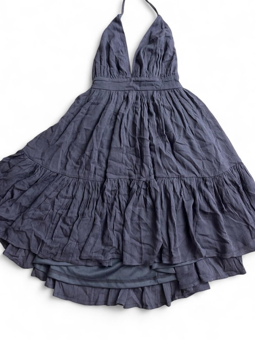 NWT Lovely Day halter dress in size S. blue with subtle vertical stripes